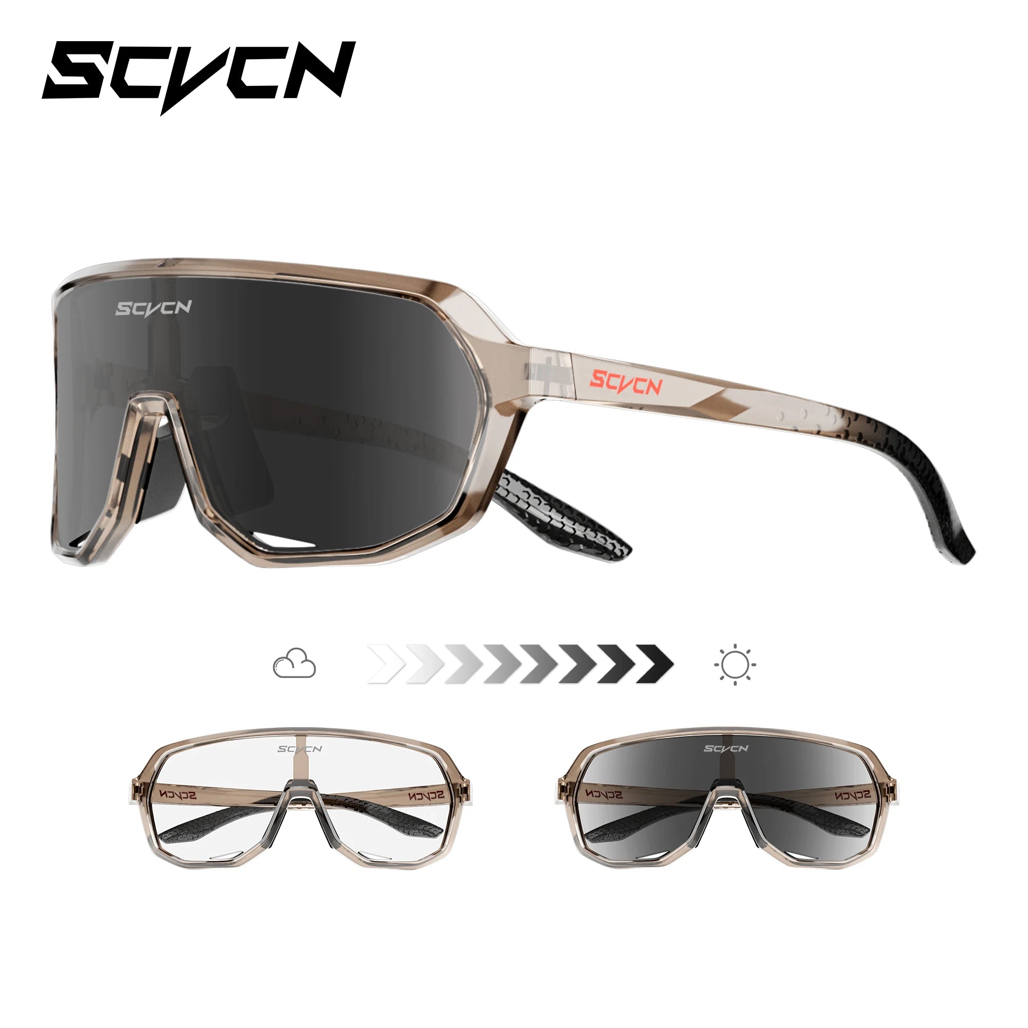 SCVCN New Photochromic Sunglasses Outdoor Bike Cycling Glasses Men Women MTB Road Bicycle Sports Mountaineering UV400 Goggles - Color: Photochromic black15, Lenses Color: sports glasses