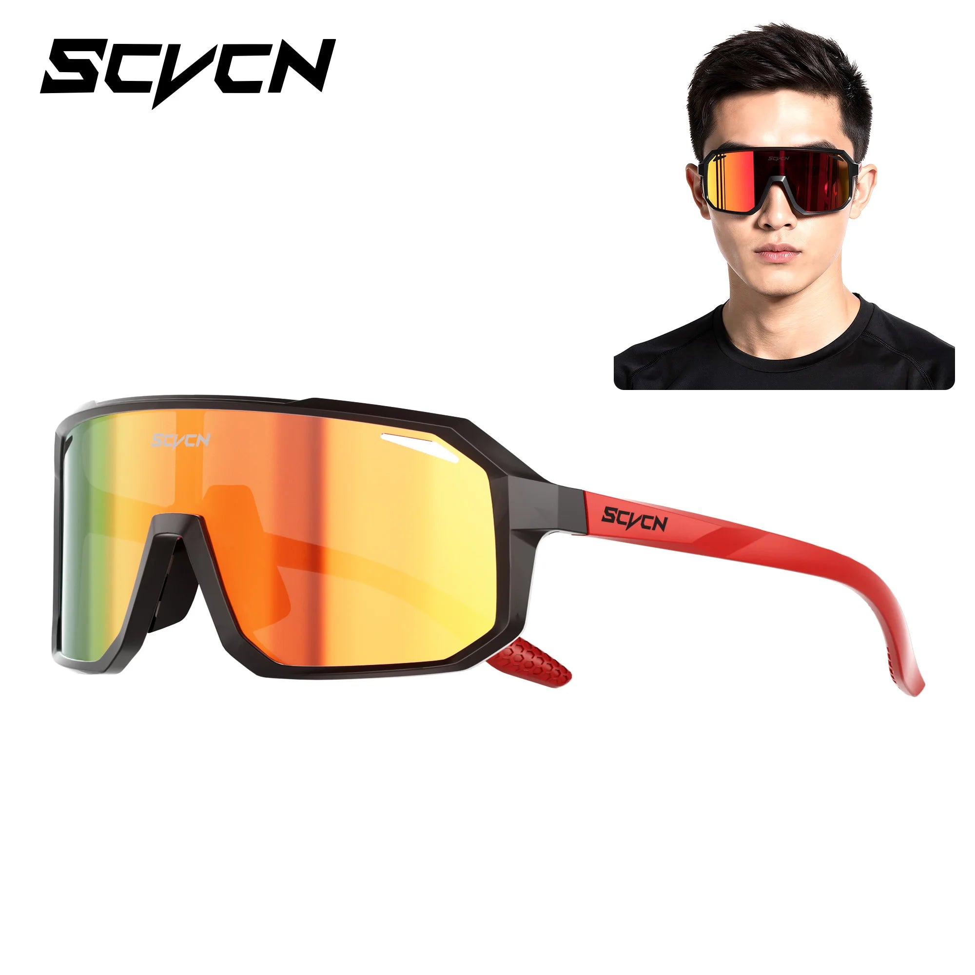 SCVCN New Photochromic Sunglasses Outdoor Bike Cycling Glasses Men Women MTB Road Bicycle Sports Mountaineering UV400 Goggles - Color: Sunset Red-08, Lenses Color: sports glasses