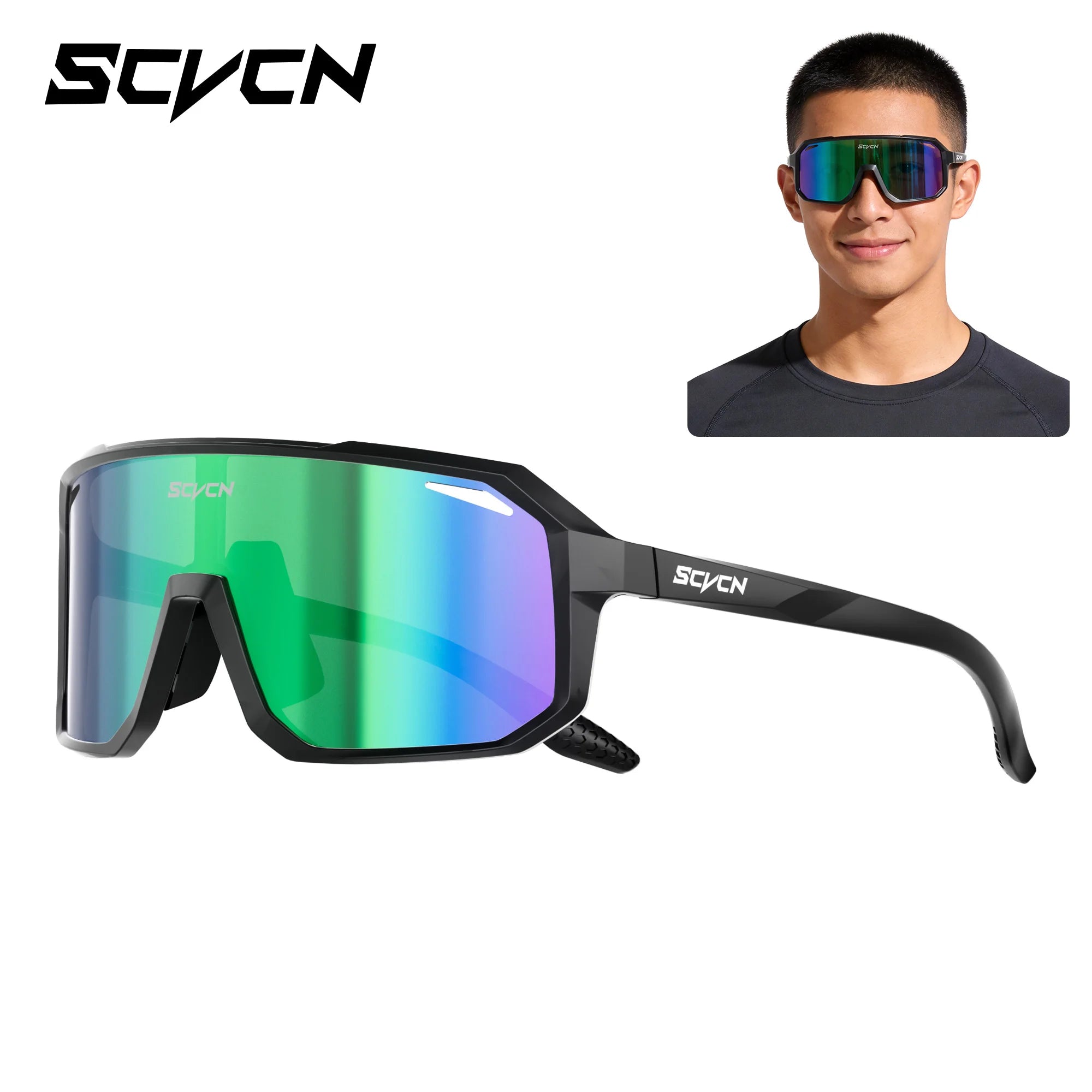 SCVCN New Photochromic Sunglasses Outdoor Bike Cycling Glasses Men Women MTB Road Bicycle Sports Mountaineering UV400 Goggles - Color: Wonderland Green-04, Lenses Color: sports glasses