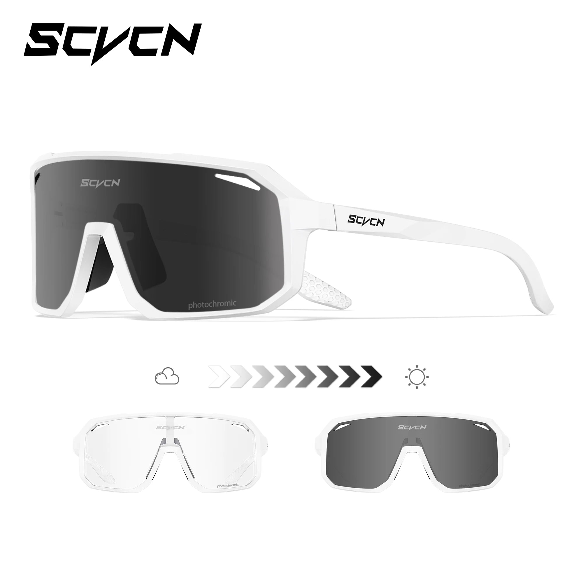 SCVCN New Photochromic Sunglasses Outdoor Bike Cycling Glasses Men Women MTB Road Bicycle Sports Mountaineering UV400 Goggles - Color: Photochromic black05, Lenses Color: sports glasses