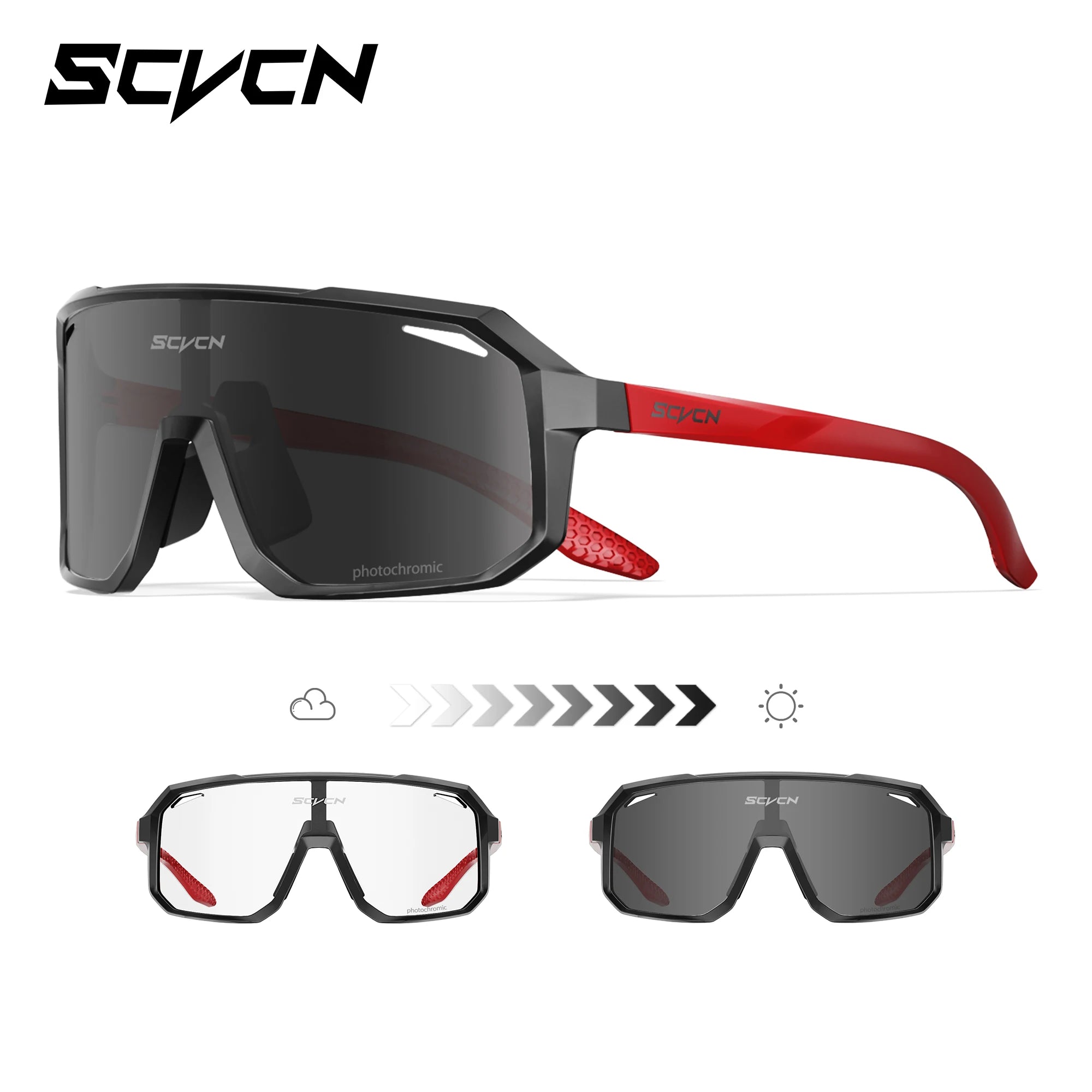 SCVCN New Photochromic Sunglasses Outdoor Bike Cycling Glasses Men Women MTB Road Bicycle Sports Mountaineering UV400 Goggles - Color: Photochromic black08 (175_29), Lenses Color: sports glasses (175_29)