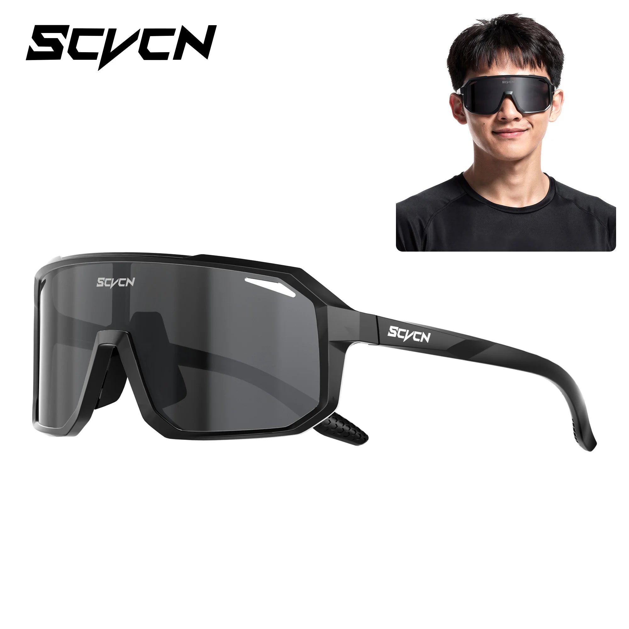 SCVCN New Photochromic Sunglasses Outdoor Bike Cycling Glasses Men Women MTB Road Bicycle Sports Mountaineering UV400 Goggles - Color: Deep Black-03, Lenses Color: sports glasses
