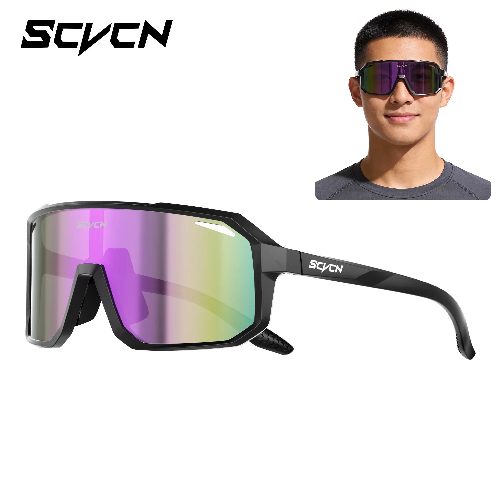 SCVCN New Photochromic Sunglasses Outdoor Bike Cycling Glasses Men Women MTB Road Bicycle Sports Mountaineering UV400 Goggles - Color: Lavender Purple-40, Lenses Color: sports glasses