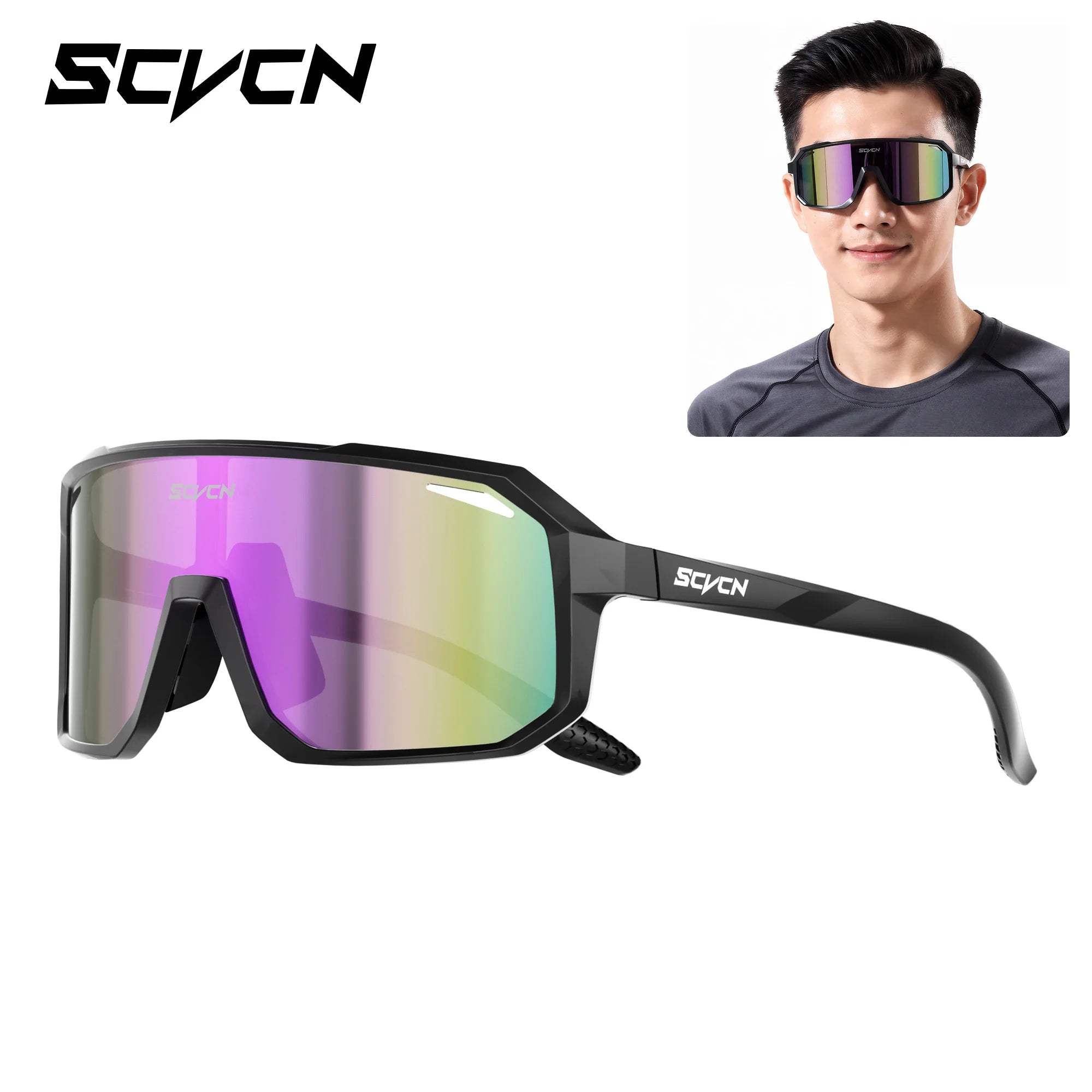 SCVCN New Photochromic Sunglasses Outdoor Bike Cycling Glasses Men Women MTB Road Bicycle Sports Mountaineering UV400 Goggles - Color: Grape purple-14, Lenses Color: sports glasses