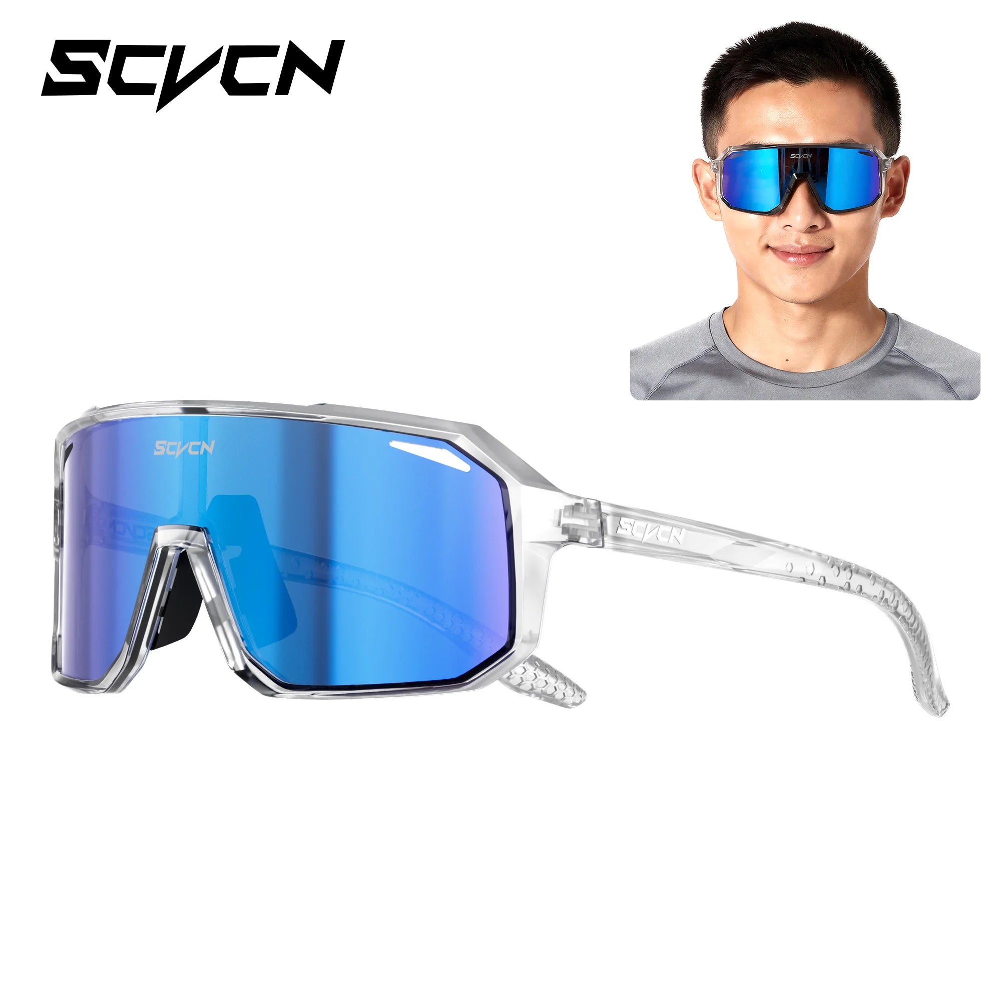 SCVCN New Photochromic Sunglasses Outdoor Bike Cycling Glasses Men Women MTB Road Bicycle Sports Mountaineering UV400 Goggles - Color: Charm Ocean Blue-32, Lenses Color: sports glasses