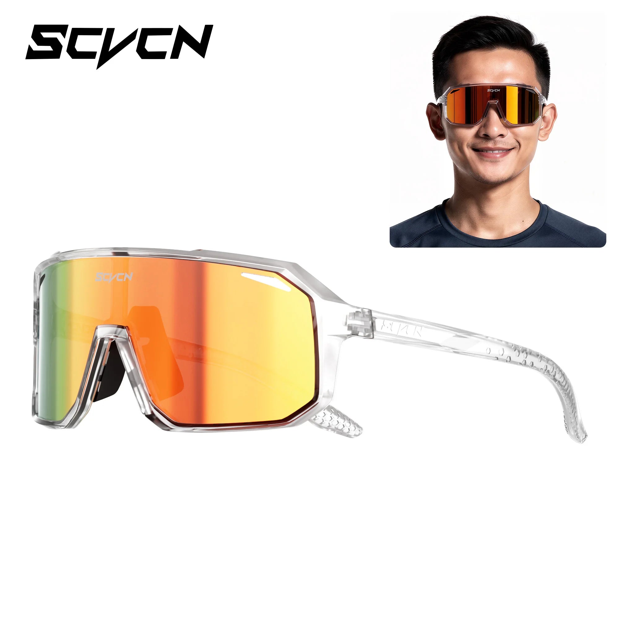 SCVCN New Photochromic Sunglasses Outdoor Bike Cycling Glasses Men Women MTB Road Bicycle Sports Mountaineering UV400 Goggles - Color: Sunset Red-31, Lenses Color: sports glasses