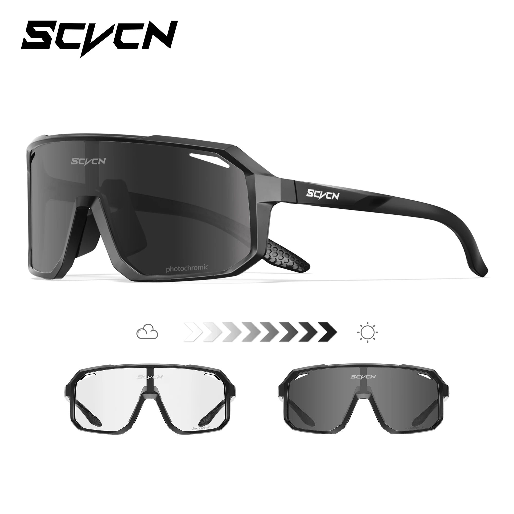 SCVCN New Photochromic Sunglasses Outdoor Bike Cycling Glasses Men Women MTB Road Bicycle Sports Mountaineering UV400 Goggles - Color: Photochromic black01 (29_29), Lenses Color: sports glasses (29_29)