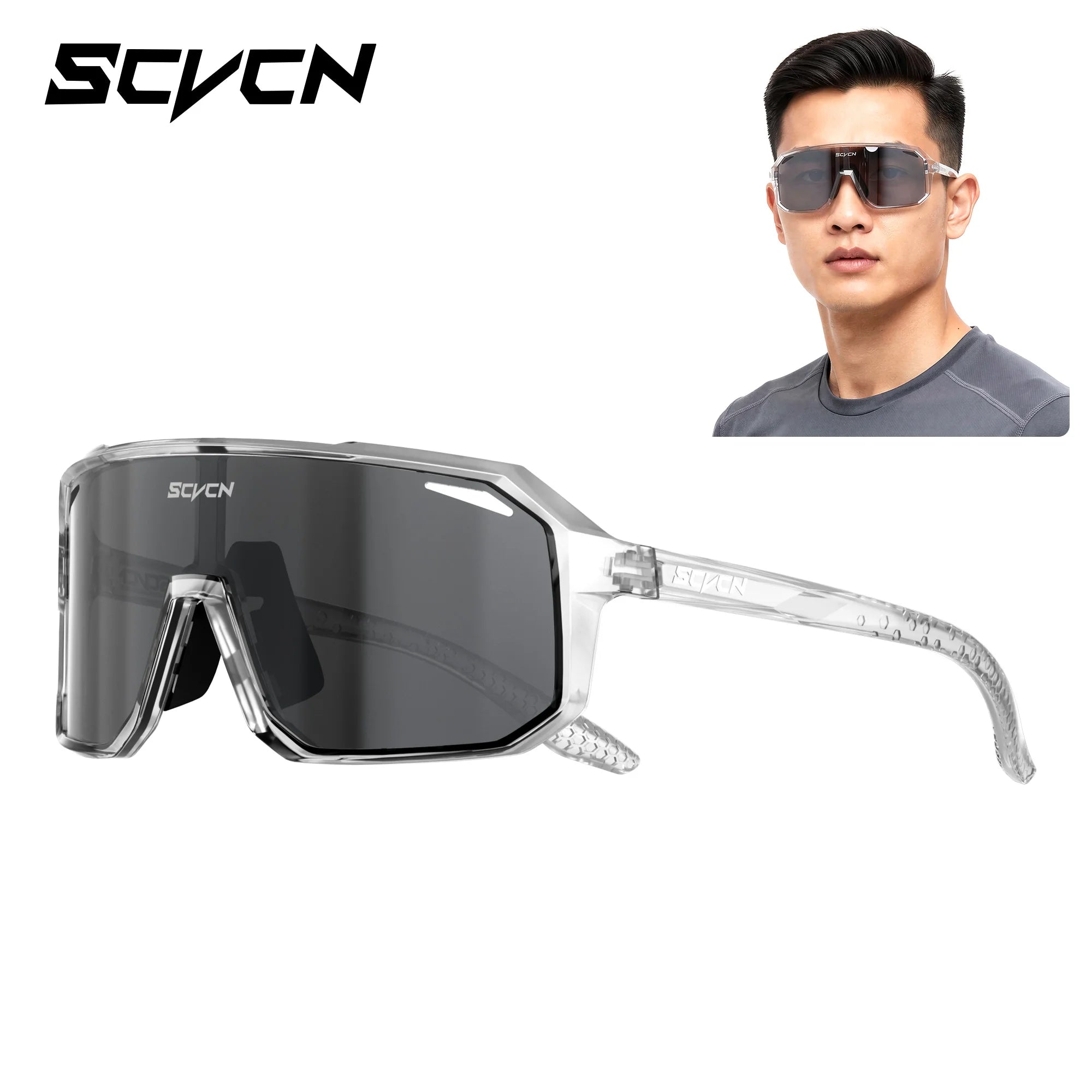 SCVCN New Photochromic Sunglasses Outdoor Bike Cycling Glasses Men Women MTB Road Bicycle Sports Mountaineering UV400 Goggles - Color: Deep Black-34, Lenses Color: sports glasses
