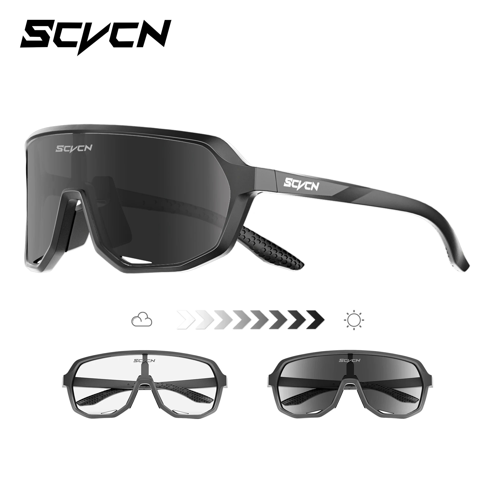 SCVCN New Photochromic Sunglasses Outdoor Bike Cycling Glasses Men Women MTB Road Bicycle Sports Mountaineering UV400 Goggles - Color: Photochromic black01 (366_29), Lenses Color: sports glasses (366_29)