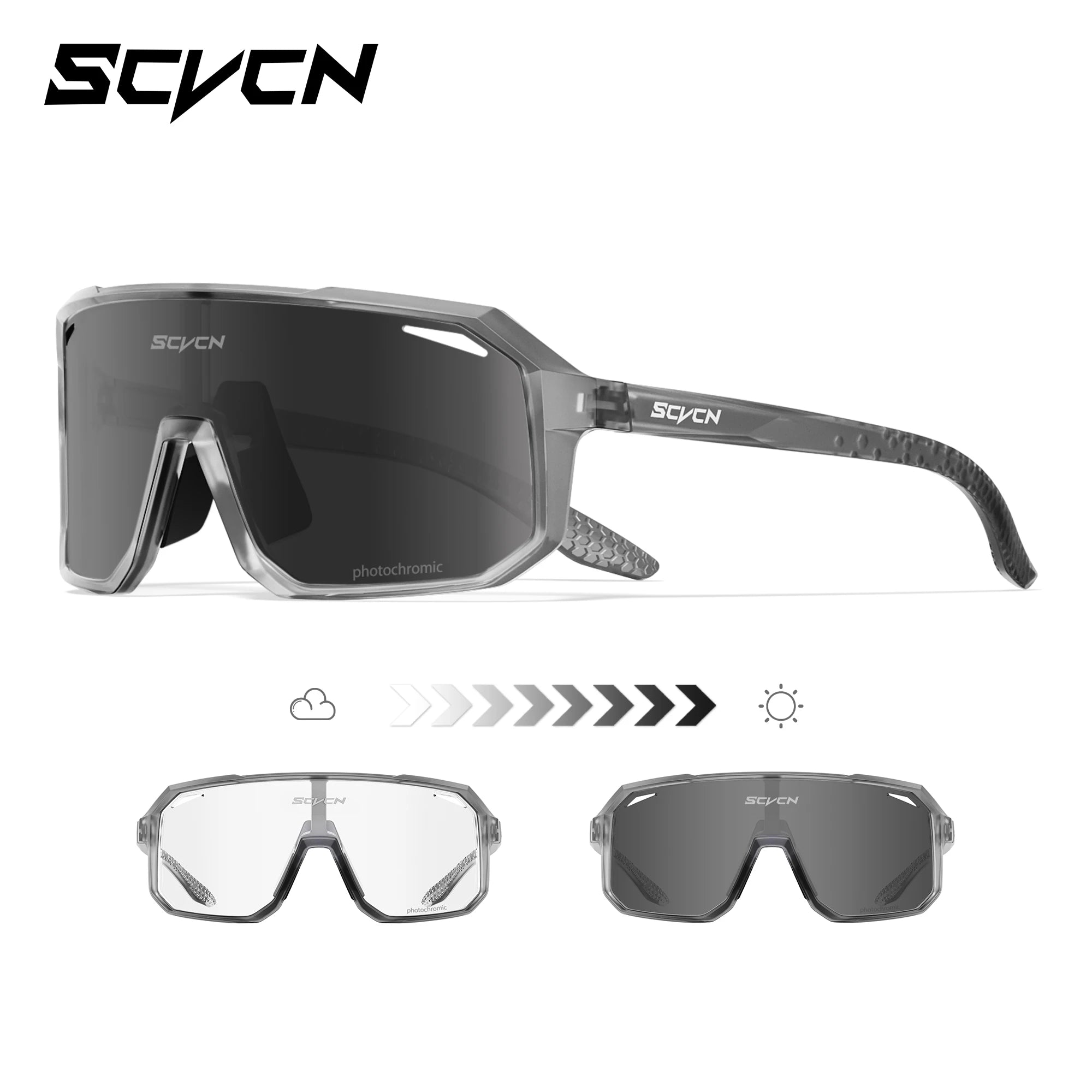 SCVCN New Photochromic Sunglasses Outdoor Bike Cycling Glasses Men Women MTB Road Bicycle Sports Mountaineering UV400 Goggles - Color: Photochromic black12, Lenses Color: sports glasses