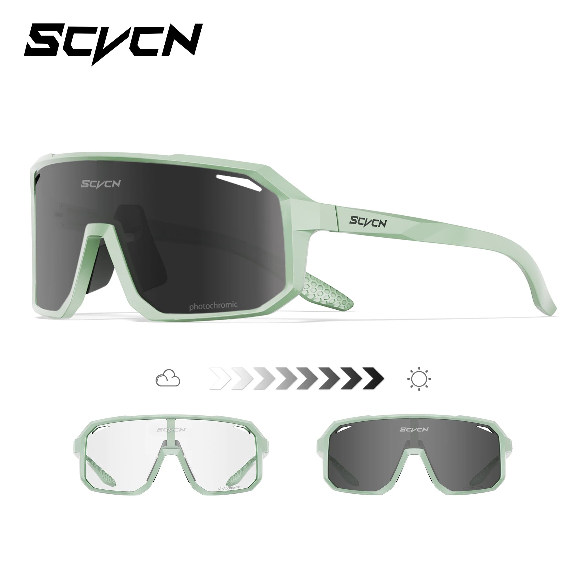 SCVCN New Photochromic Sunglasses Outdoor Bike Cycling Glasses Men Women MTB Road Bicycle Sports Mountaineering UV400 Goggles - Color: Photochromic black37, Lenses Color: sports glasses