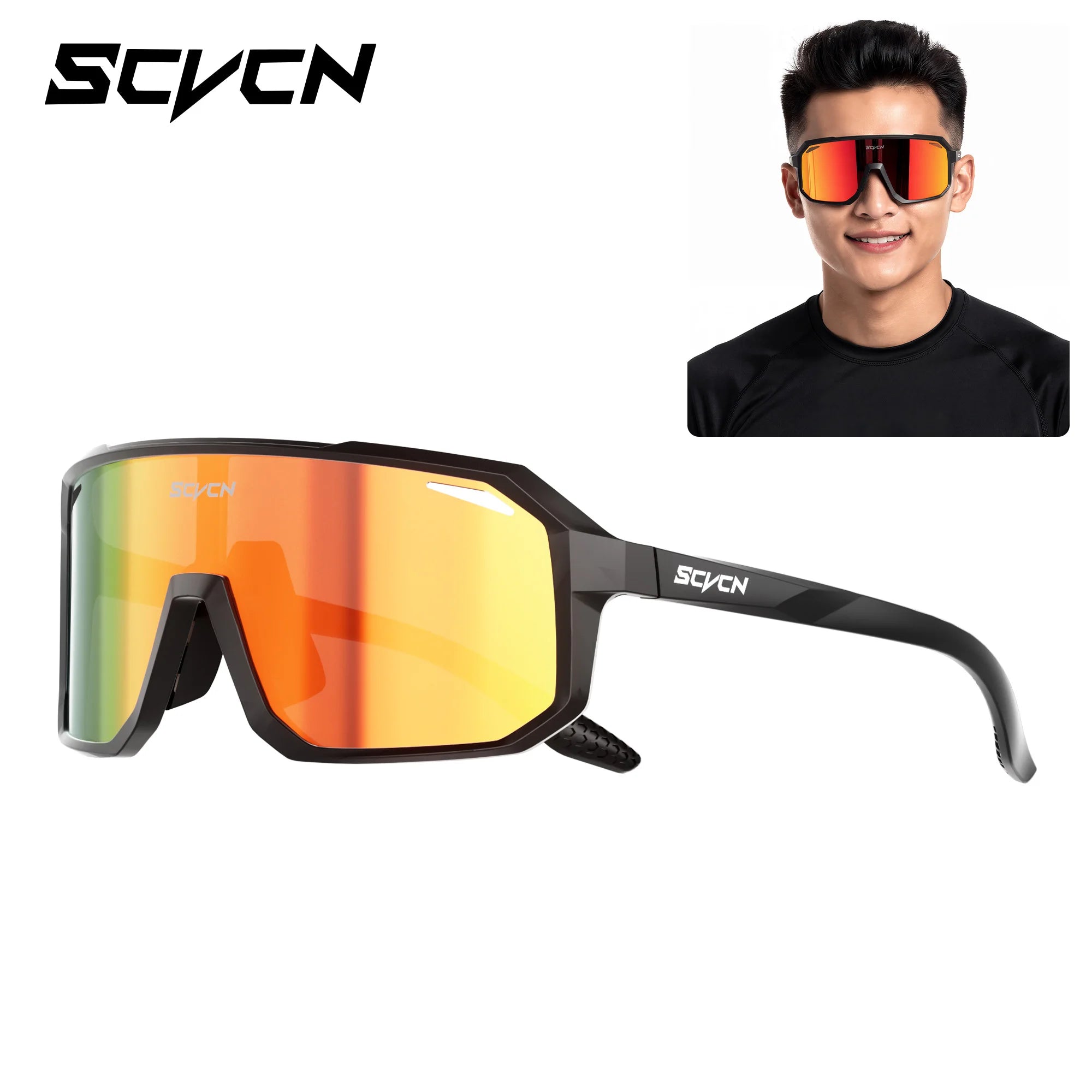 SCVCN New Photochromic Sunglasses Outdoor Bike Cycling Glasses Men Women MTB Road Bicycle Sports Mountaineering UV400 Goggles - Color: Sunset Red-01, Lenses Color: sports glasses