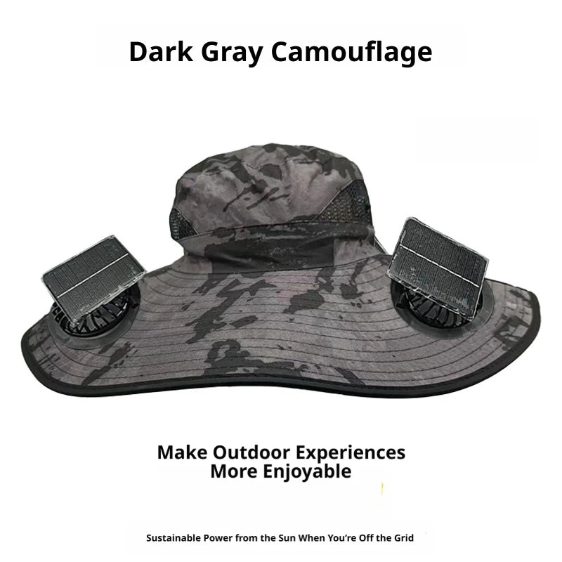 Camouflage Solar Powered Fan Hat UV Protection Sun Hat with 2 Solar Fans Used Breathable for Outdoor, Fishing, Mountain Climbing