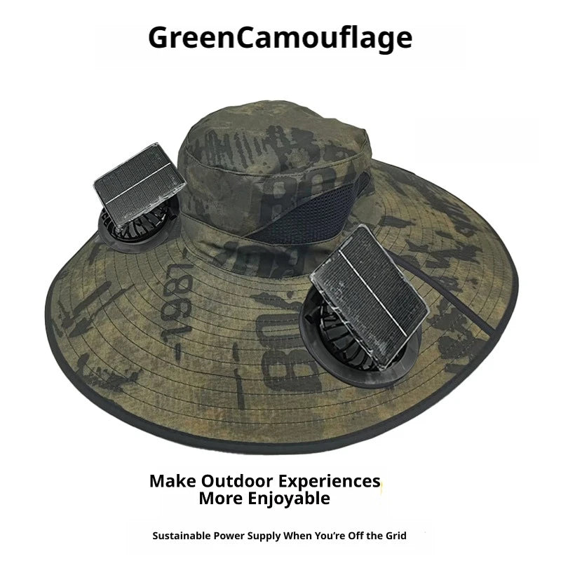 Camouflage Solar Powered Fan Hat UV Protection Sun Hat with 2 Solar Fans Used Breathable for Outdoor, Fishing, Mountain Climbing