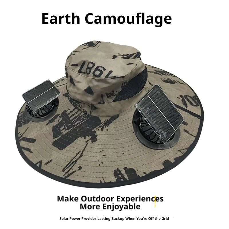 Camouflage Solar Powered Fan Hat UV Protection Sun Hat with 2 Solar Fans Used Breathable for Outdoor, Fishing, Mountain Climbing